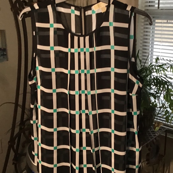 🟡MICHAEL KORS NWOT AUTHENTIC BLACK/WHITE / GREEN SHEER SLEEVELESS BLOUSE - Picture 9 of 11